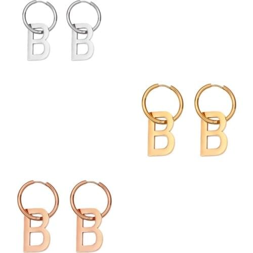 HANGZHI 2021 New European and American temperament geometric metal letter B earrings fashion simple stainless steel earrings