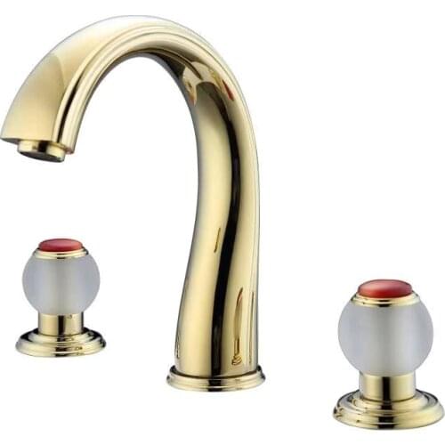 New Golden 8" Widespread Ceramic Valve 3 Holes lavatory Bathroom Sink Faucet Mixer tap Frosted crystal handles deck mounted