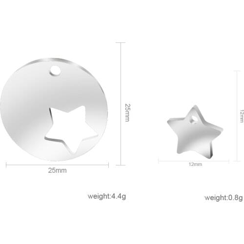 MYLONGINGCHARM Star Charm Stainless Steel Pedant Charm Blanks-10 sets/ lot- Round size 25x25mm Star size 12x12mm