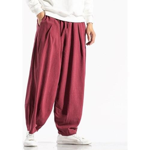 2019 autumn Chinese Style Mens loose wide leg pants retro Harun pants mens casual pants lantern pants mens