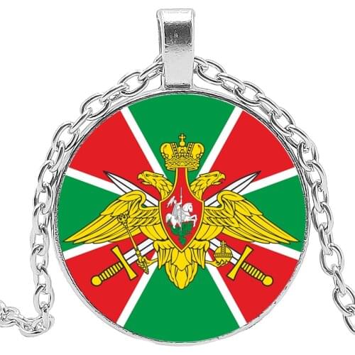 Fashion Border Troops of Russian Federation Necklace Military USSR Soviet Army Symbol Glass Cabochon Long Chain Jewelry Gift