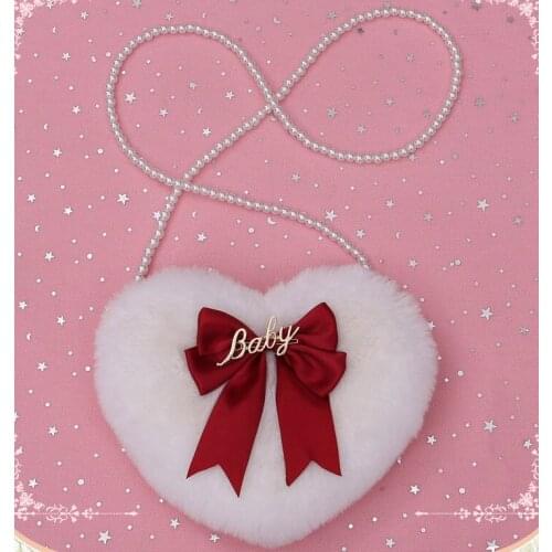 Plushed heart shape shoulders bag Japan style girls handbag Lovely small bag