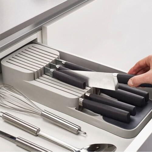 Knife Block Holder Plastic Cutlery Drawer Organizer Tray Knives Utensil Rack Universal Knife Stand Organizer Kitchen Storage