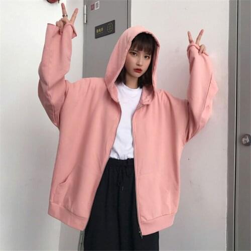 Casual Ladies Zipper Jackets Hooded Loose Solid Women Fashion Coat Long Sleeves Female Cardigans Spring Korean Chic Jackets