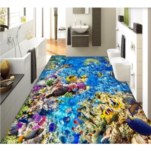 Customize floor pvc wall papers home decor 3d Tropical fish coral Living room bedroom 3D floor stereoscopic 3d wallpaper