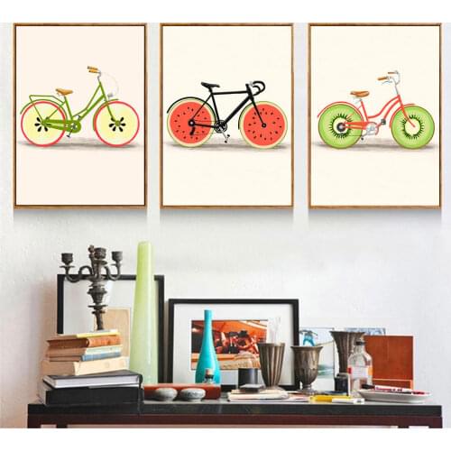 Kiwi Watermelon Fruit Canvas Painting Abstract Fashion Bike Wall Art Print Poster Minimalist Wall Pictures For Living Room Decor