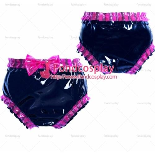 Fondcosplay adult sexy cross dressing sissy maid short French black heavy PVC brief underwear panties Tailor-made[G3904]