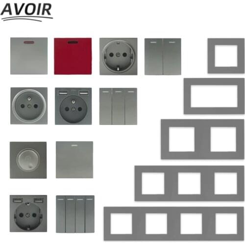 Avoir DIY Gray Plastic Wall Light Switch 12 3 4 Gang EU French Electrical Socket With USB Power Button Dimmer Plug Outlets 220V