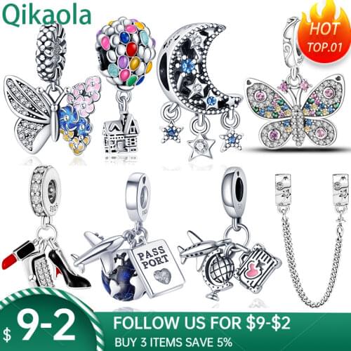 2021 New 925 Sterling Silver Kitten and pink dumbbells Fish Charm Bead Fit Original Pandora Bracelets DIY Jewelry For Women Gif