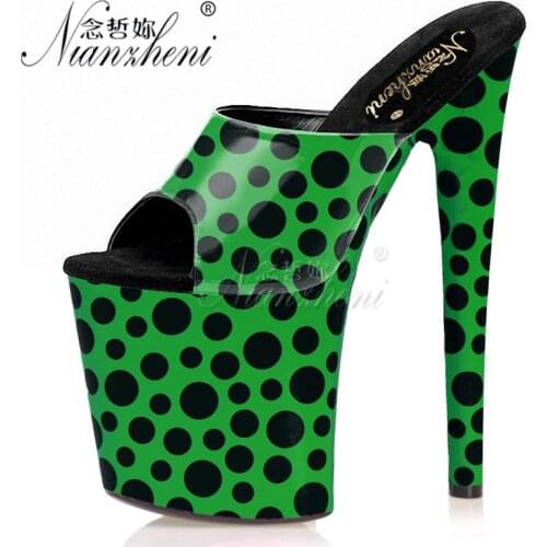 All match Trend Patent leather Slippers 20CM Stiletto heels Super Big Size Platform Shallow 8 inches Models Party Dress Fashion
