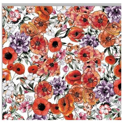 LEO & LIN White Orange Purple Flower Fabric Small Floral Chiffon Yarn Digital Printing Fabrics 50cm
