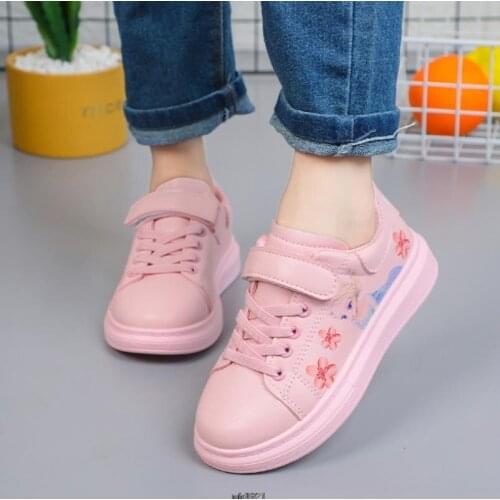 Spring New Style Children Casual Shoes Girls White Frozen Princess Shoes Girls PU Leather Casual Sports Shoes Pink Kids Sneakers