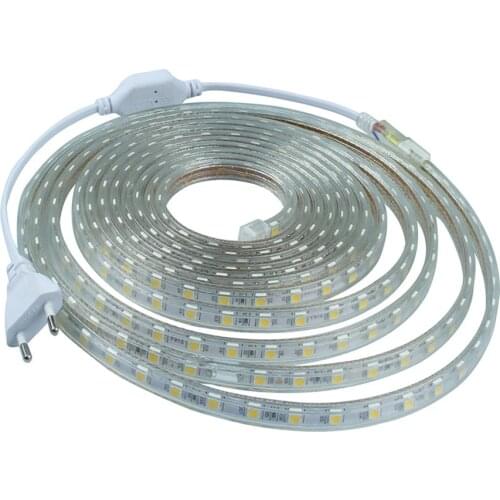 AC 220v 230v led strip light waterproof 5050 ip67 ip68 cool white wame white red green blue red outdoor led tape rope with plug