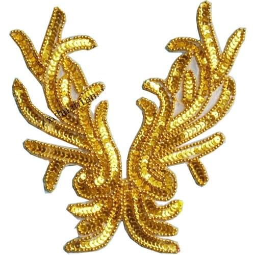 YACKALASI 10 Pcs/lot Gold Sequined Headwear Appliqued Lace Collar Trims Paillette Flower Dance Hair accessory 14.5*20cm