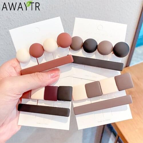 2PCS/Set New Women Elegant Round Square Geometirc Matte Hairpins Barrettes Sweet Hair Clips Headband Fashion Hair Accessories