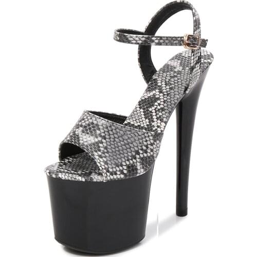 Summer 2021 New Female Model Show 17 20CM Platform Super High Heel Sandals Women Catwalk Sexy Snakeskin Pattern Pole Dance Shoes