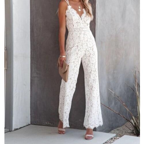 Za Lace Wide Leg Jumpsuit V-neck Fashion Sexy Sleeveless Backless Jumpsuits Patchwork 2021 Summer Sling Slim Women Jumpsuit