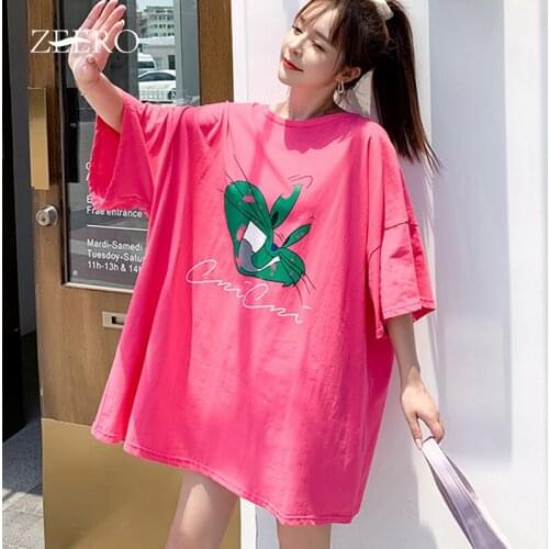 Casual Words Cartoon Print Long T Shirt Dresses for Women Summer Korean Oversize Mini Dress Female Long Tees Tops Vestidos Mujer