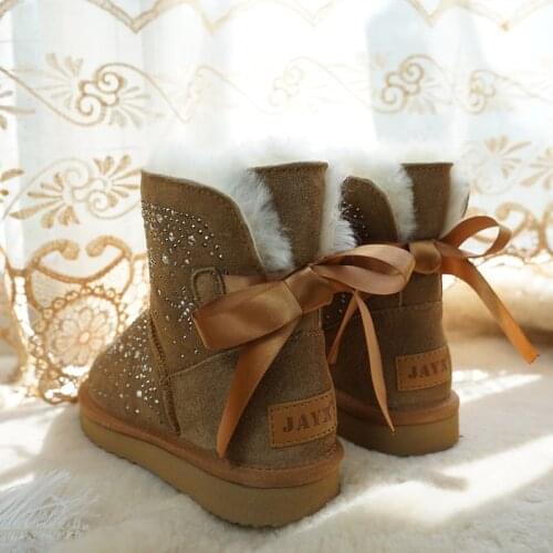 Natural wool winter warm boots womens shoes classic brand shoes printed leather cowhide snow boots womens boots ankle boots