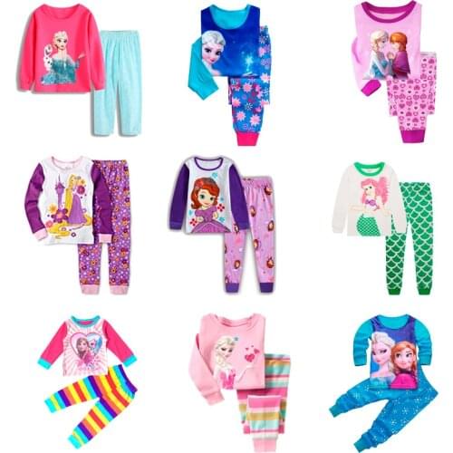 2021 Spring Girls Elsa Anna Clothes Frozen Toddler Long Sleeve Pyjama Set Kids Girl Fall Outfits Clothing Pajamas Suit