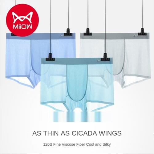 MiiOW Ice Screen Hole Mens Underwear Silkworm Chrysalis Protein Antibacterial Boxers Seamless Waist Thin Boyshort In Summer