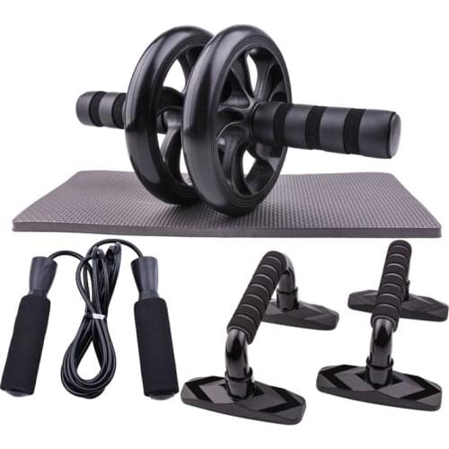 3 in 1 Ab Abdominal Wheel Roller Skipping Rope Push Up Stand With Mat For Arm Waist Leg Belly Exercise Home Gym Fitness Training
