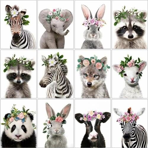 5D DIY Full Diamond Embroidery Cartoon Animals Mosaic Diamond Painting Cross Stitch Elephant Wolf Handicraft Wall Art Room Decor