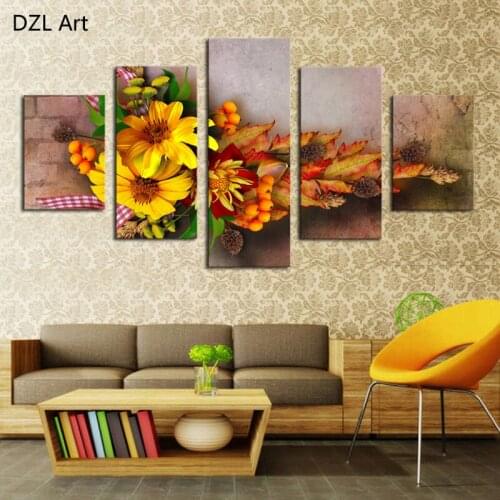 Free shipping 5 Piece Colorful Flowers Modern Home Wall Decor Canvas picture Art HD Print Painting Canvas art Unframed