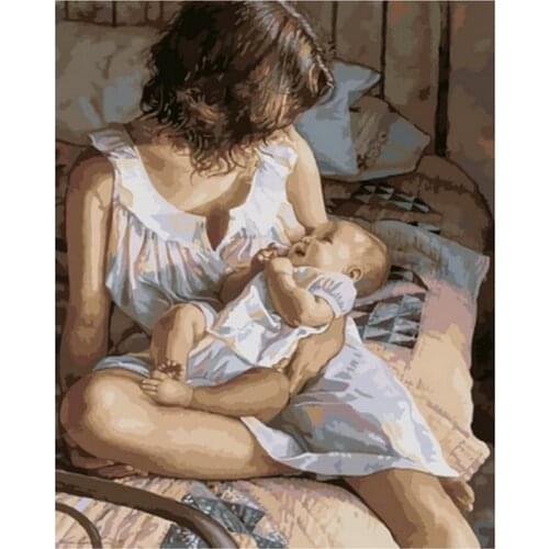 Frameless picture oil paintings by numbers wall decor diy painting on canvas for 4050 mother and baby