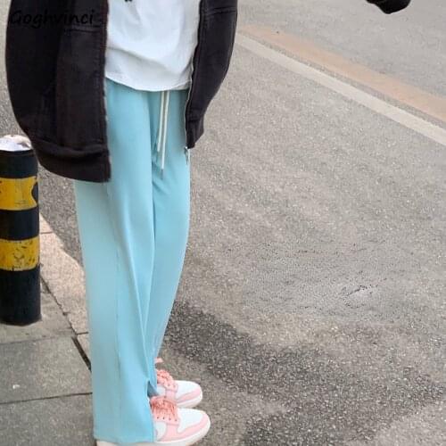 Pants Women Solid Simple Casual Drawstring Loose Summer Trousers Korean Style Streetwear Female Front Slit All-match Fashion New