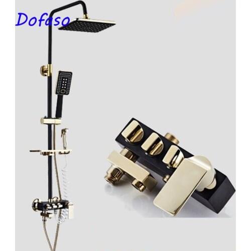 Dofaso luxury europe retro black/gold/white rainfall shower set bathroom shower faucet brass mixer tap cold and hot water shower