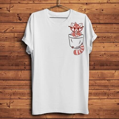 Cute red raccoon in pocket funny 3d print tshirt men summer new white casual short sleeve unisex streetwear t shirt