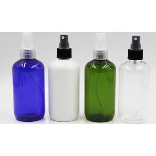 Blue Green Clear White 250ML 24 pcs Empty Plastic Sprayer Bottle with black/transparent atomizer Cosmetic Perfume Container