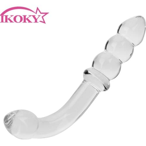 IKOKY Female Masturbation Anal Dildo Bead Glass Crystal Anal Plug Sex Products Sex Toys for Women Butt Plug Vagina Stimulation