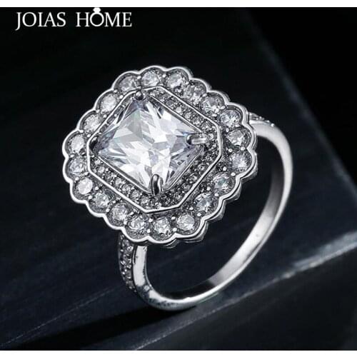 JoiasHome 925 Silver Ring For Women With Flower Shaped AAA Rectangle Zircon Gemstones Party Female Gift Size 6-9 Wholesale