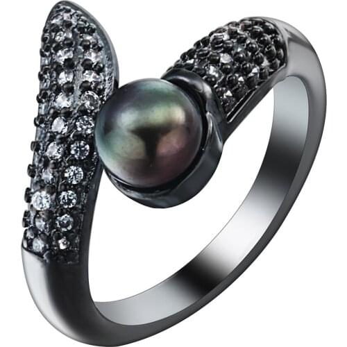 Black gun finger Rings snake design new simulated pearl micro paved white cz zircon wedding adjust Ring for women Distribution
