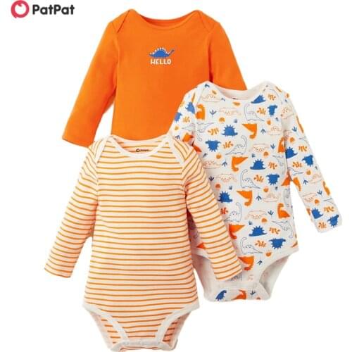 PatPat Babys Clothing male Animal Multi-color Rompers Bodysuits Limited quantity: 3-pack "Hello Dinosaur" Bodysuits