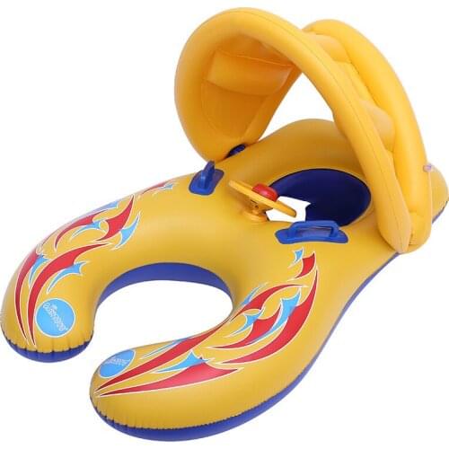 Baby Pool Float Ring With Removable Subshade Mother Children Swim Circle Inflatable Safety Swimming Ring Float Seat