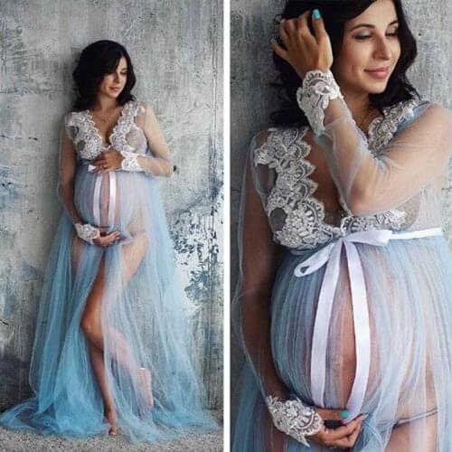 Goocheer Lace V-Neck Hollow out Maternity Dresses For Photo Shoot Pregnant Woman Clothes Long-length Photography Props