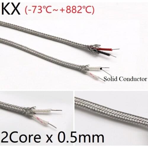 KX Type 2Core x 0.5mm Thermocouple Wire Stainless Steel Shield Fiber Braid Insulated High Temperature Sensor Compensation Cable