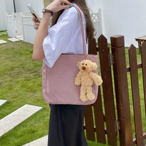 Lightweight Waterproof Nylon Oxford Cloth Cute Bear Shoulder Bags for Women 2021 New Fashion Simple Casual Big Shopping Tote Bag