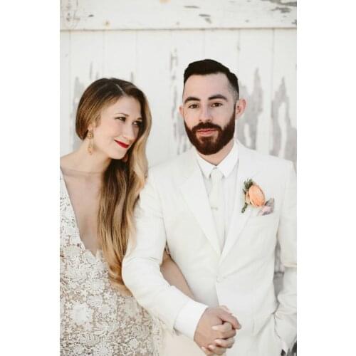 Men Classic Suits for Wedding Ivory Groomsmen Attire 2Piece Coat Pants Groom Tuxedo White Shawl Lapel Slim Fit Terno Masculino Costume Maraige Homme Groom Tuxedo Wedding Clothing