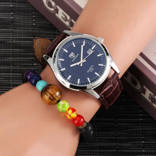 Mens Gift Set Male Adjustable Bracelet Chain Quartz Minimalist Dial with Calendar Watch Soft Leather Band Gift Box for Friends