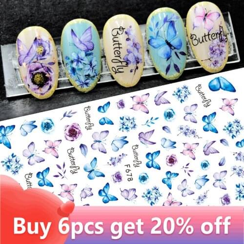 Butterfly Nail Decals and Stickers Flower Blue Colorful Adhesive Tattoo for Manicures Nail Art Slider Decor