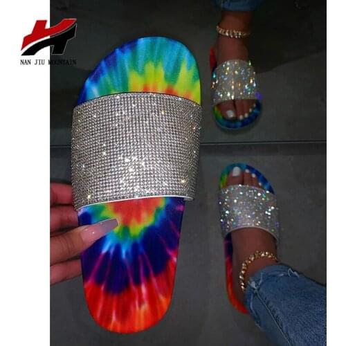 NAN JIU MOUNTAIN 2020 Women Slippers Sandals Flat Summer Womens Shoes Open Toe Fashion Rhinestone Roman Wind Plus Size 35-43
