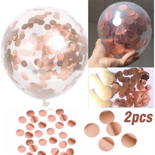 New 2Pcs 12" Rose Gold Confetti Filled Helium Balloons Birthdays Wedding Party Decor