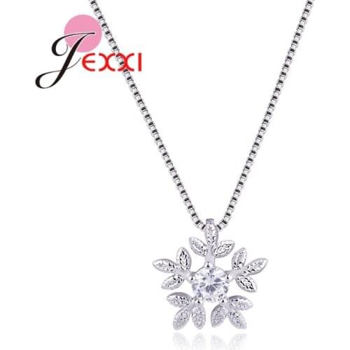 New Year Christmas Gift Fashion Luxury 925 Sterling Silver Snowflake Pendants Snow Flower Chain Necklace Jewelry for Women