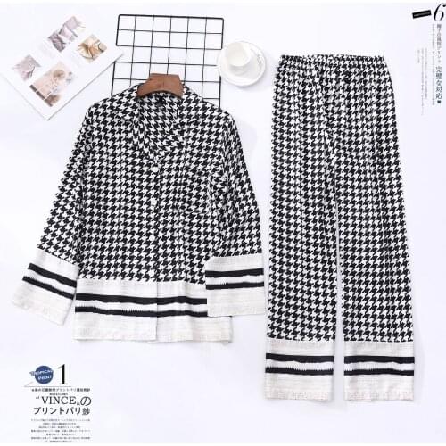 Spring and autumn new style plaid ice silk pajamas foreign trade explosion models silk lovers home service