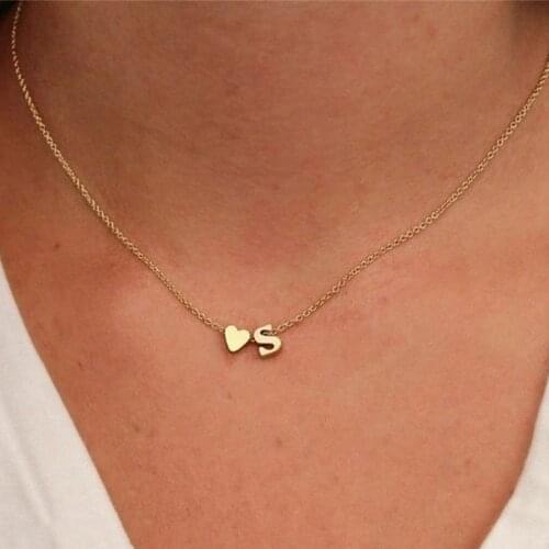 2021 New gold stainless steel 316L initial necklace women chain choker DIY heart letter necklace for woman custom name jewelry