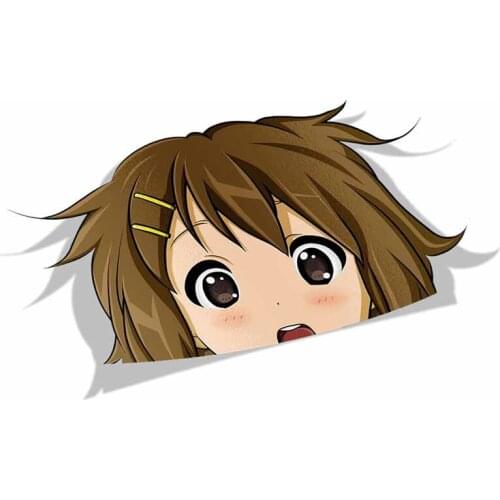 Personality Cartoon Car Sticker for Yui Hirasawa K-on Peeker Big Head Anime Vinyl Rear Windshield Trunk Decal Car Accessories